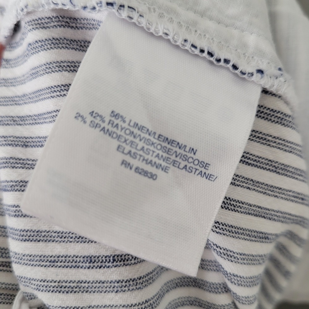 Lands End Wide Leg Pants Womens 12P Blue White Striped Linen Blend Pull On - Picture 9 of 9